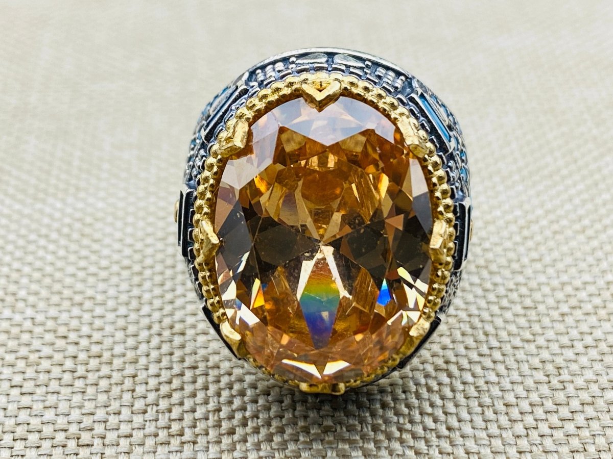 Men's Champagne Citrine Stone Silver Ring