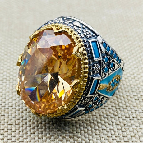 Men's Champagne Citrine Stone Silver Ring