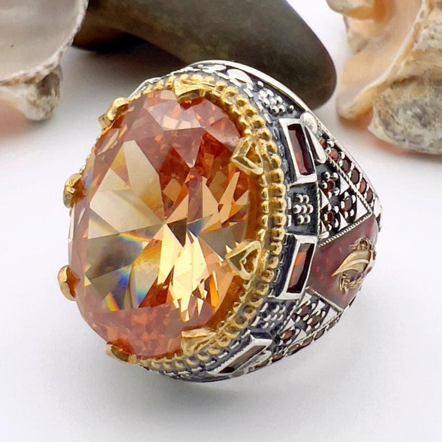 Men's Champagne Citrine Stone Silver Ring