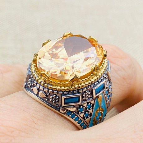 Men's Champagne Citrine Stone Silver Ring