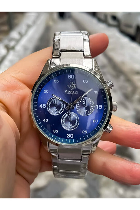 Men's Chronograph Watch - Blue Dial, Stainless Steel Band - TryAladdin