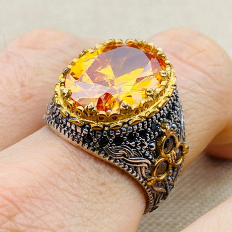 Men's Citrine Silver Ring