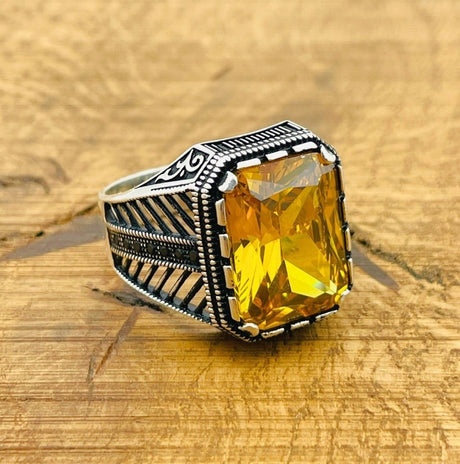 Men's Citrine Silver Ring