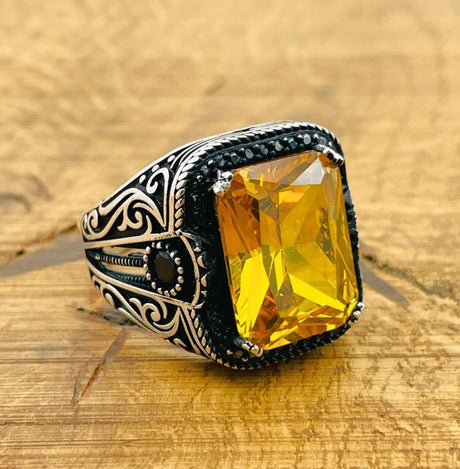 Men's Citrine Silver Ring