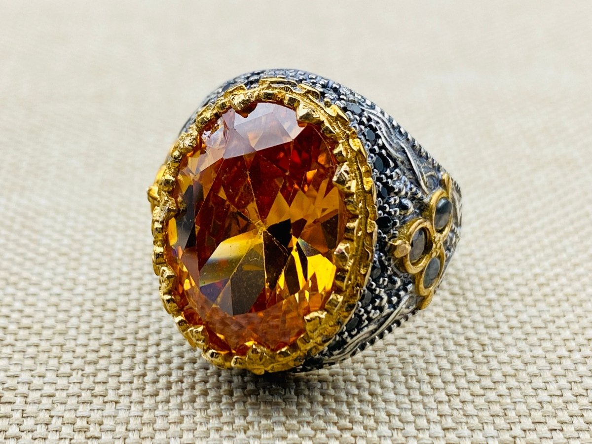 Men's Citrine Stone 925 Sterling Silver Ring