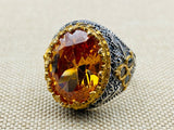 Men's Citrine Stone 925 Sterling Silver Ring