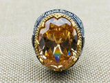 Men's Citrine Stone 925 Sterling Silver Ring