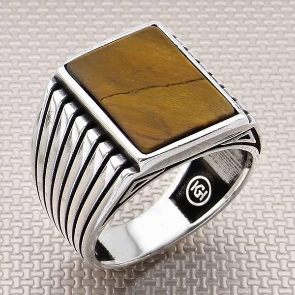 Men's Classic Patterned Square Stone 925 Sterling Silver Ring