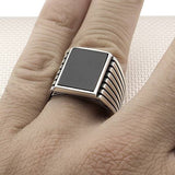 Men's Classic Patterned Square Stone 925 Sterling Silver Ring