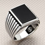 Men's Classic Patterned Square Stone 925 Sterling Silver Ring