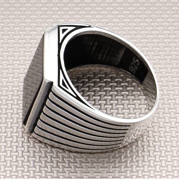 Men's Classic Patterned Square Stone 925 Sterling Silver Ring