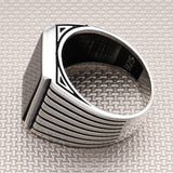 Men's Classic Patterned Square Stone 925 Sterling Silver Ring