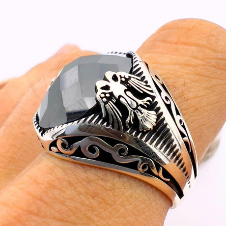 Men's Double - Headed Eagle Onyx Ring