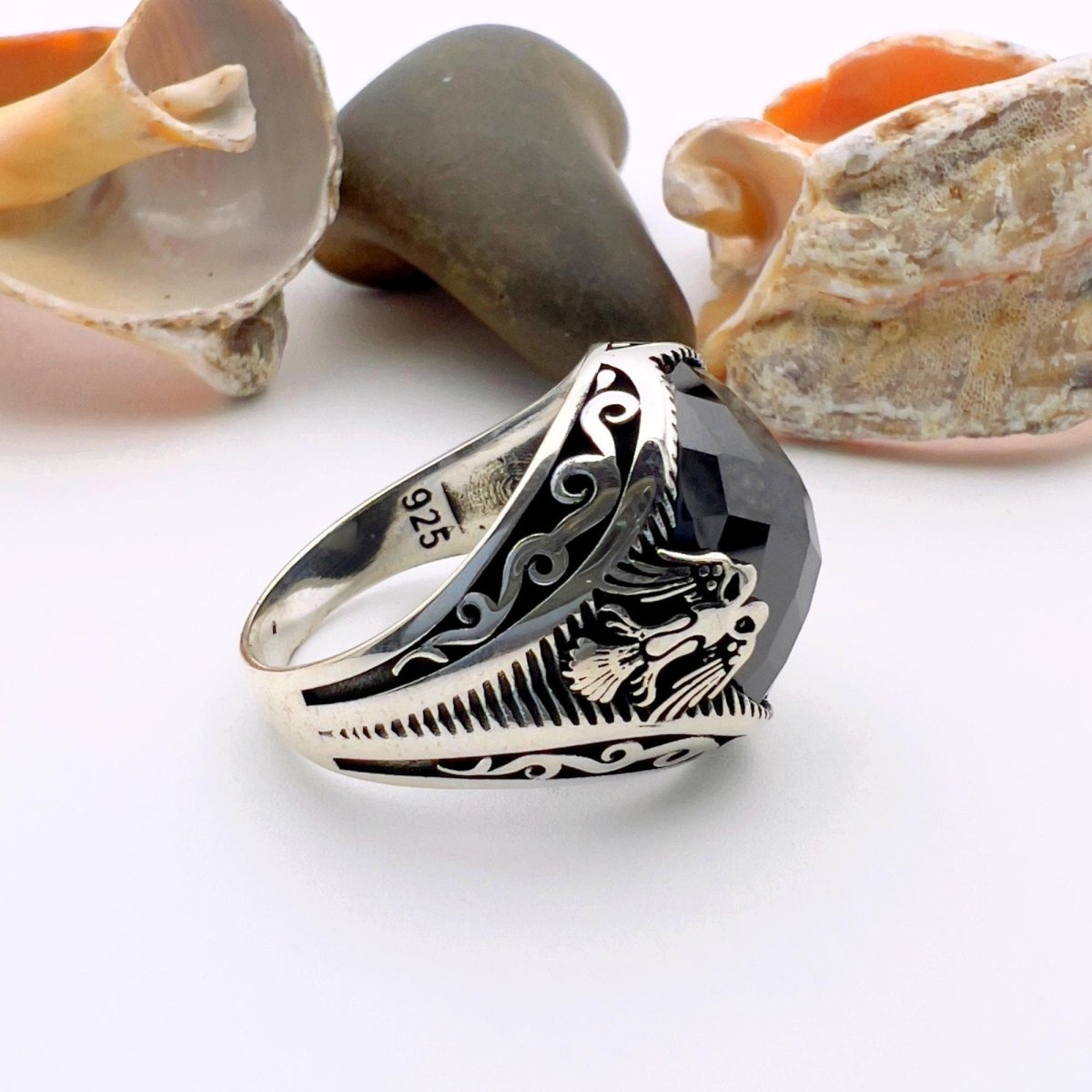 Men's Double - Headed Eagle Onyx Ring