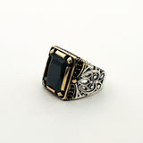 Men's Embroidered Onyx Silver Ring