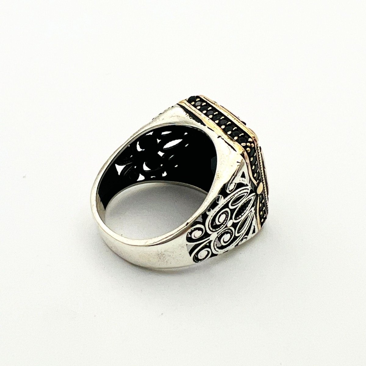 Men's Embroidered Onyx Silver Ring