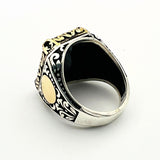 Men's Embroidered Onyx Silver Ring