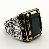 Men's Embroidered Onyx Silver Ring