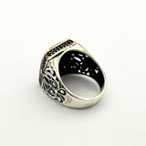 Men's Embroidered Onyx Silver Ring