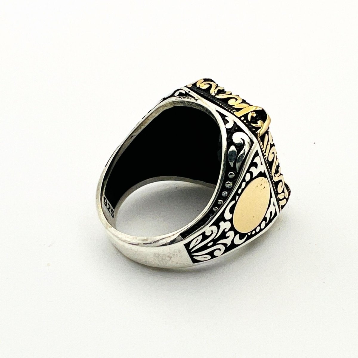 Men's Embroidered Onyx Silver Ring