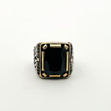 Men's Embroidered Onyx Silver Ring