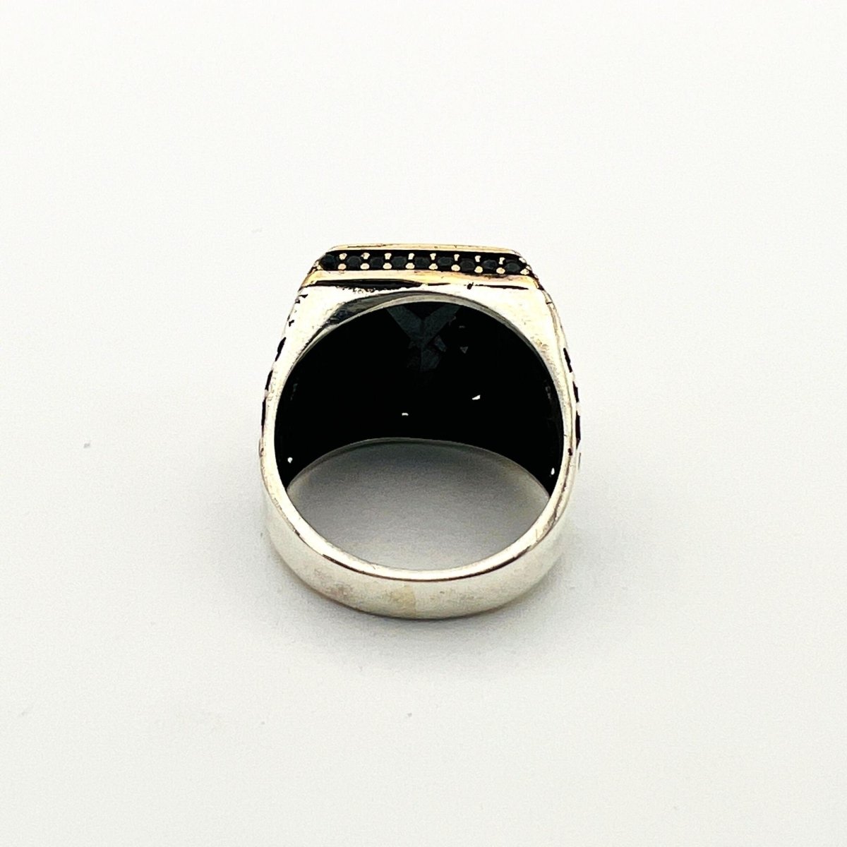 Men's Embroidered Onyx Silver Ring