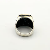 Men's Embroidered Onyx Silver Ring