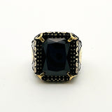 Men's Embroidered Onyx Silver Ring