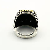 Men's Embroidered Onyx Silver Ring