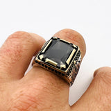 Men's Embroidered Onyx Silver Ring - TryAladdin