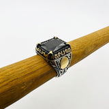 Men's Embroidered Onyx Silver Ring