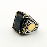 Men's Embroidered Onyx Silver Ring