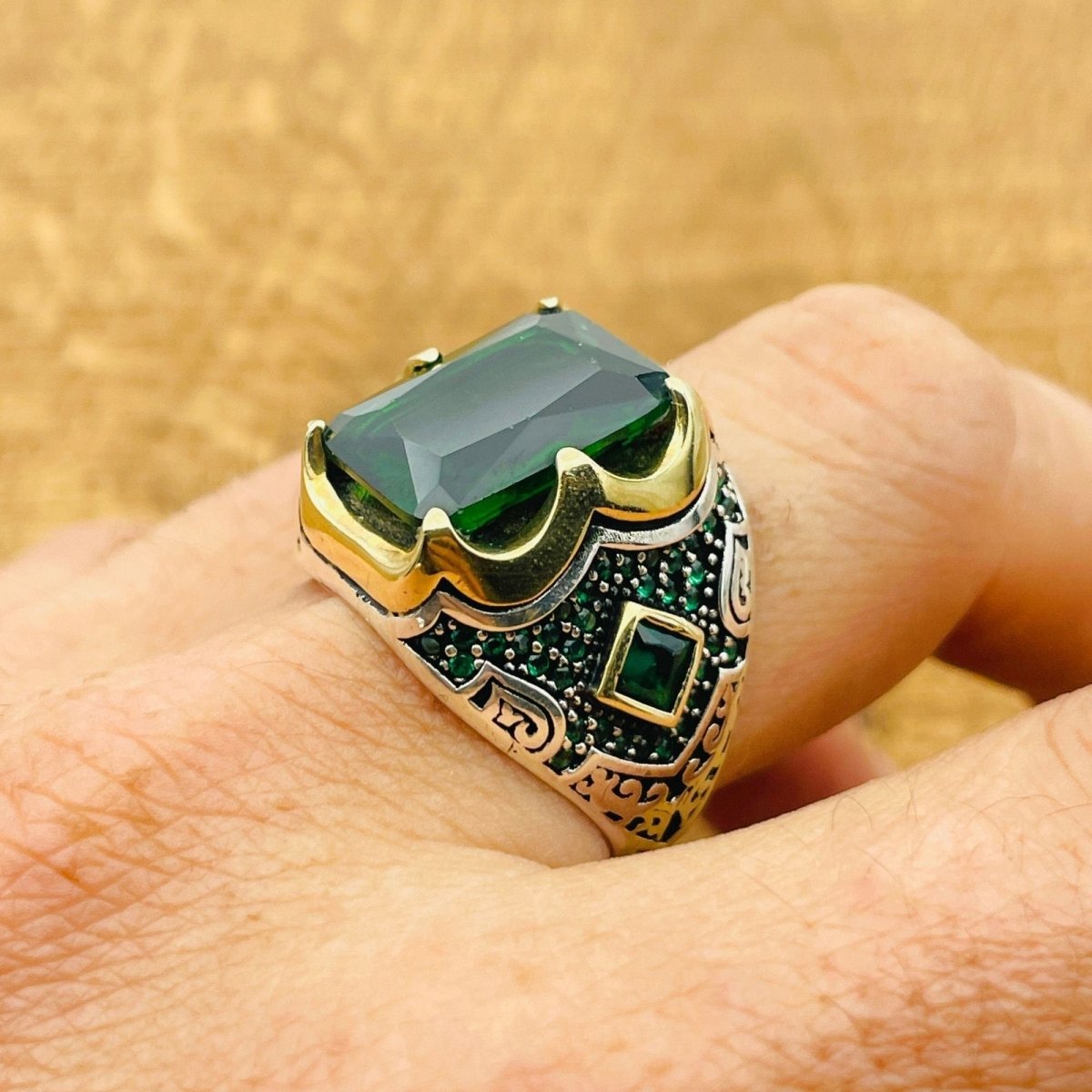 Men's Emerald Silver Ring