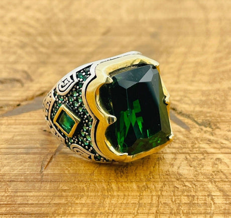 Men's Emerald Silver Ring