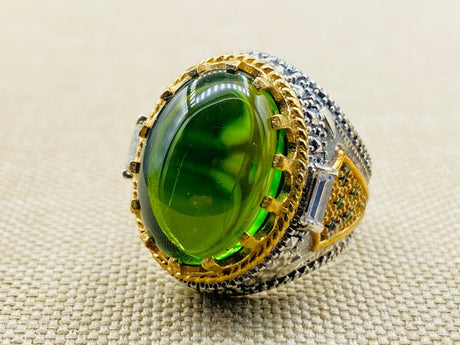 Men's Emerald Stone Green 925 Sterling Silver Ring