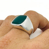 Men's Green Agate Gemstone Silver Ring