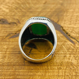 Men's Green Agate Gemstone Silver Ring