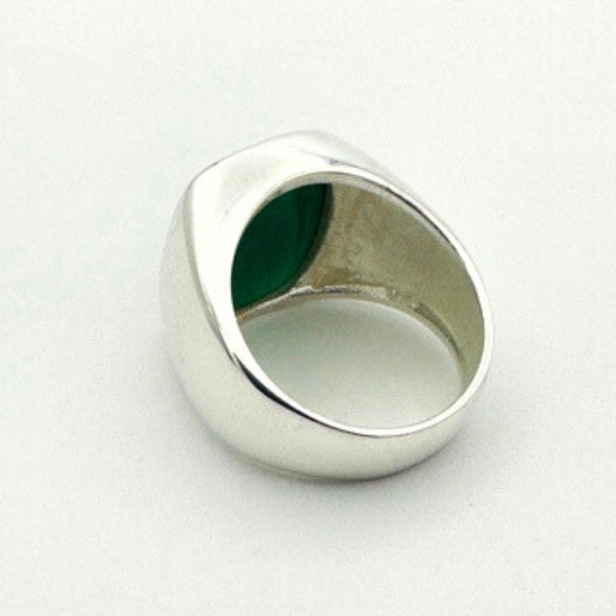 Men's Green Agate Gemstone Silver Ring