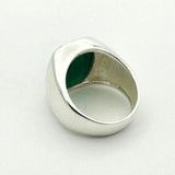 Men's Green Agate Gemstone Silver Ring