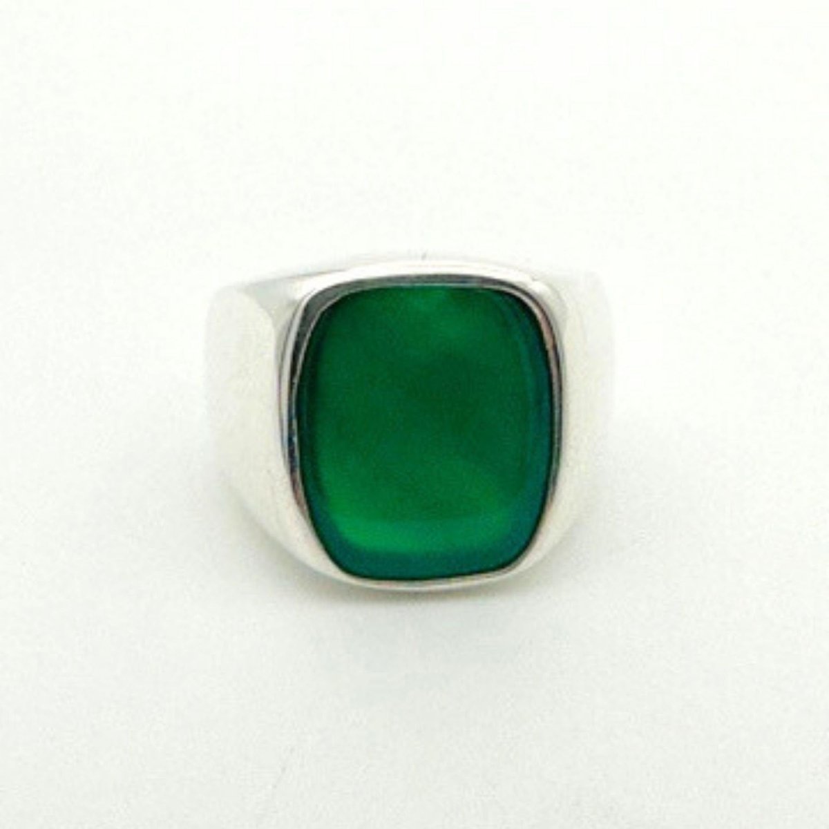 Men's Green Agate Gemstone Silver Ring