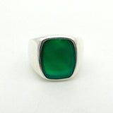 Men's Green Agate Gemstone Silver Ring