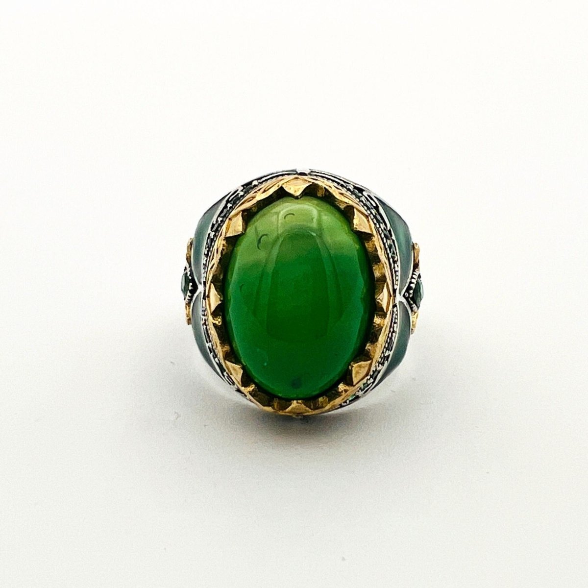 Men's Green Agate Silver Ring