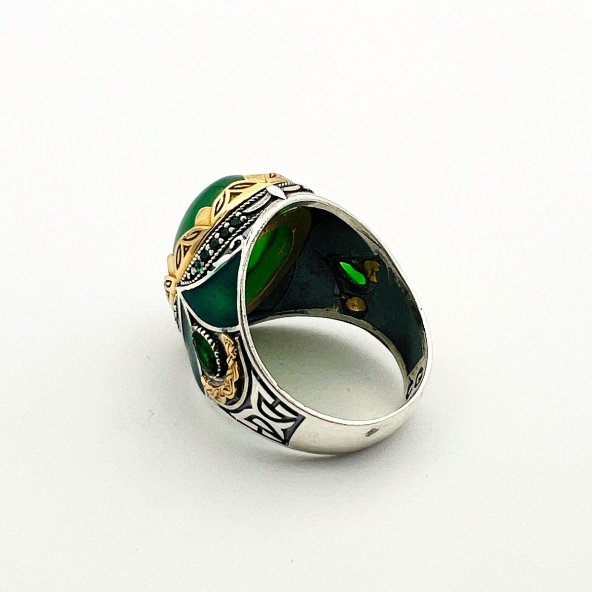 Men's Green Agate Silver Ring