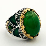 Men's Green Agate Silver Ring