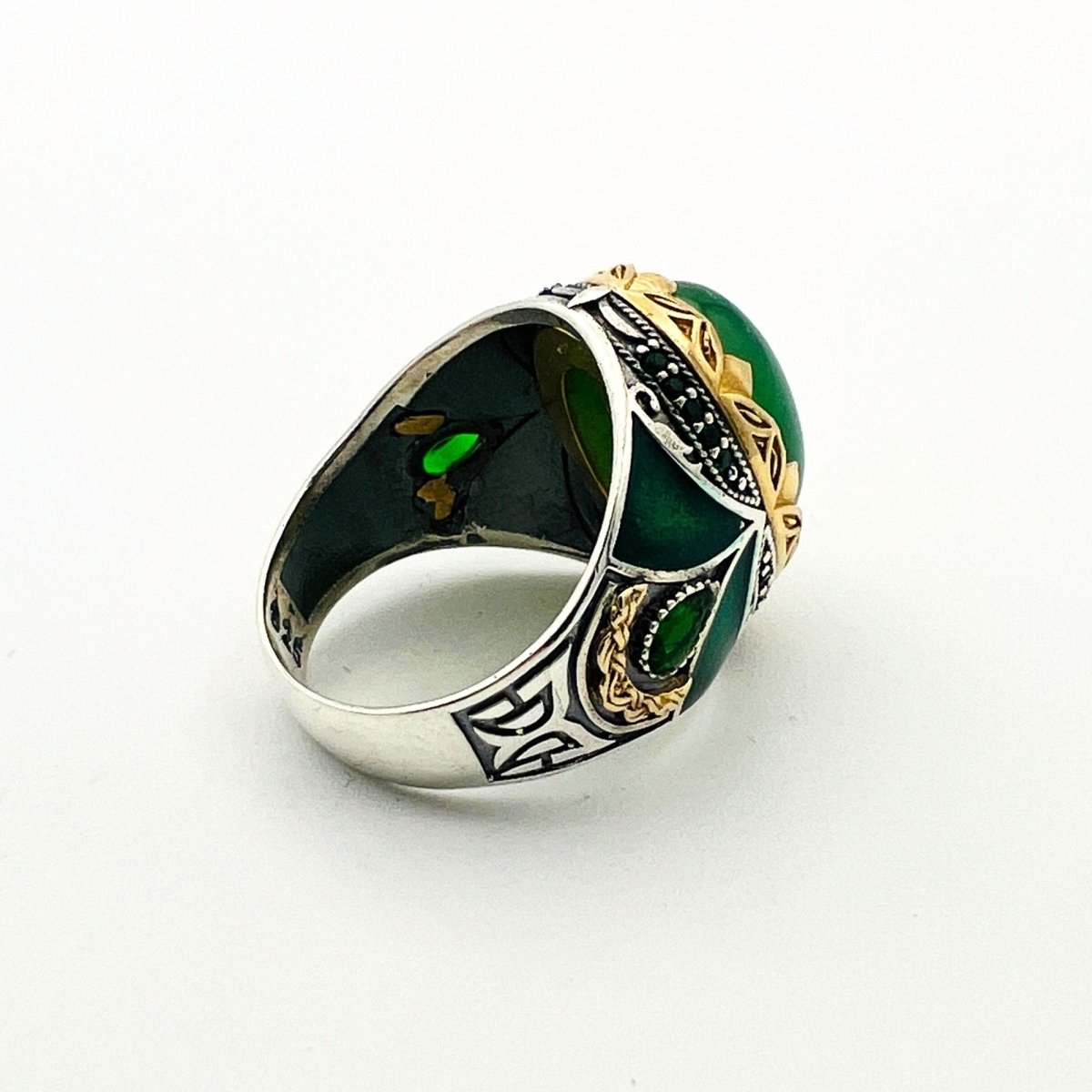 Men's Green Agate Silver Ring