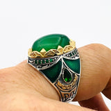 Men's Green Agate Silver Ring