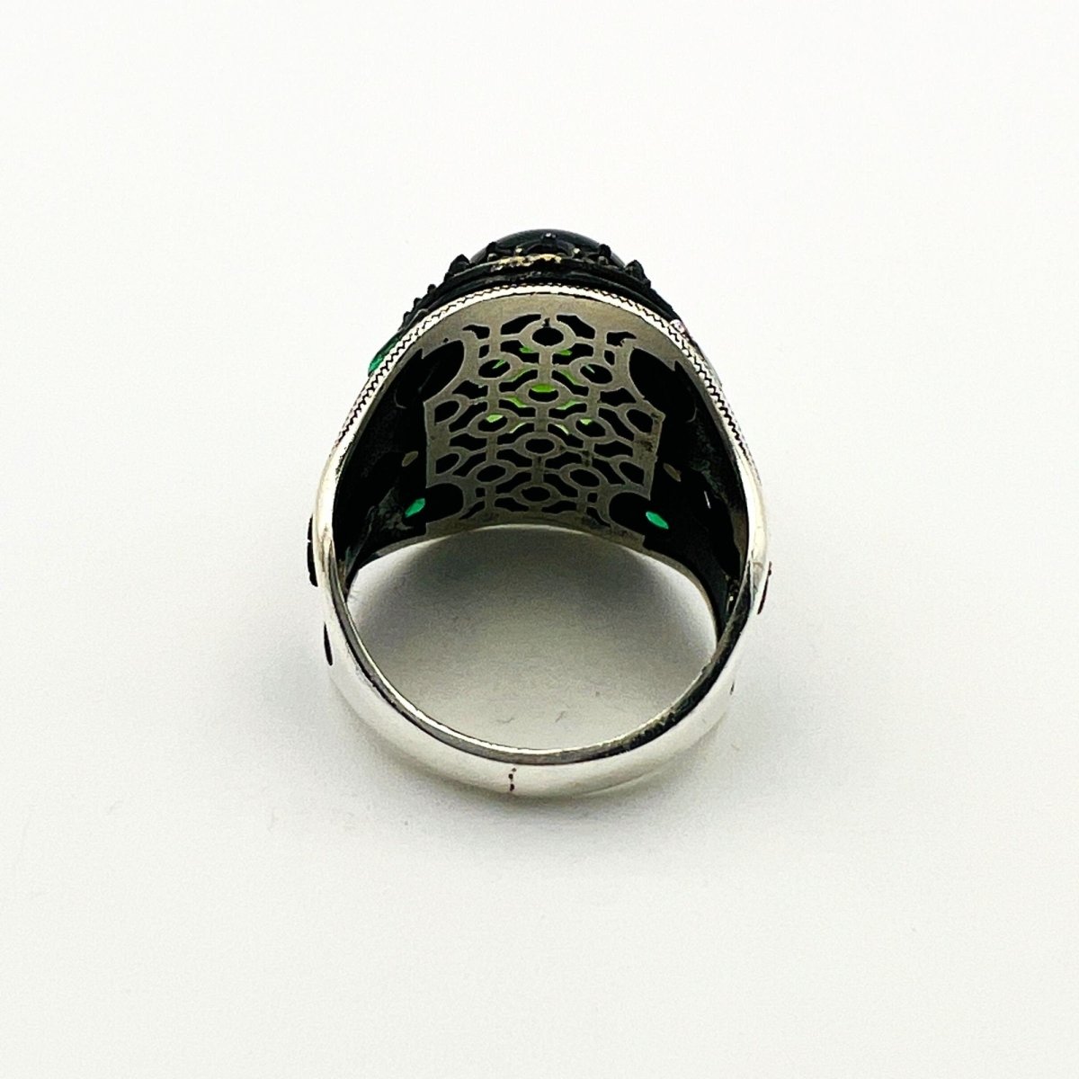 Men's Green Agate Silver Ring