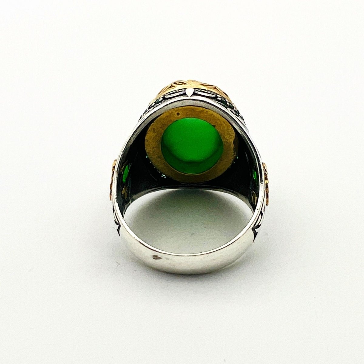 Men's Green Agate Silver Ring