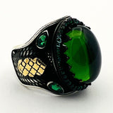 Men's Green Agate Silver Ring