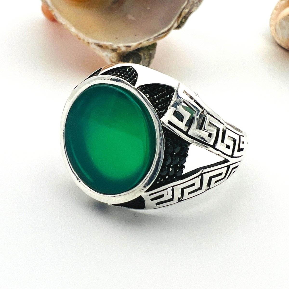 Men's Green Agate Stone Ring